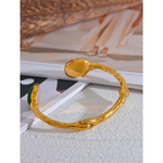 Load image into Gallery viewer, Yhpup Green Natural Stone Stainless Steel Gold Color Cuff Bracelet Bangle Women High Quality Textured Stylish Statement Jewelry

