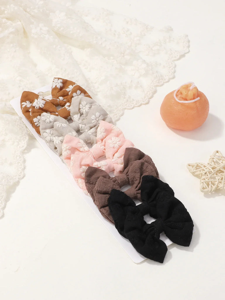 10pcs/set Embroidery Bows Hair Clips Hairpins for Girls Handmade Cotton Barrettes Kids Butterfly Headwear Baby Hair Accessories