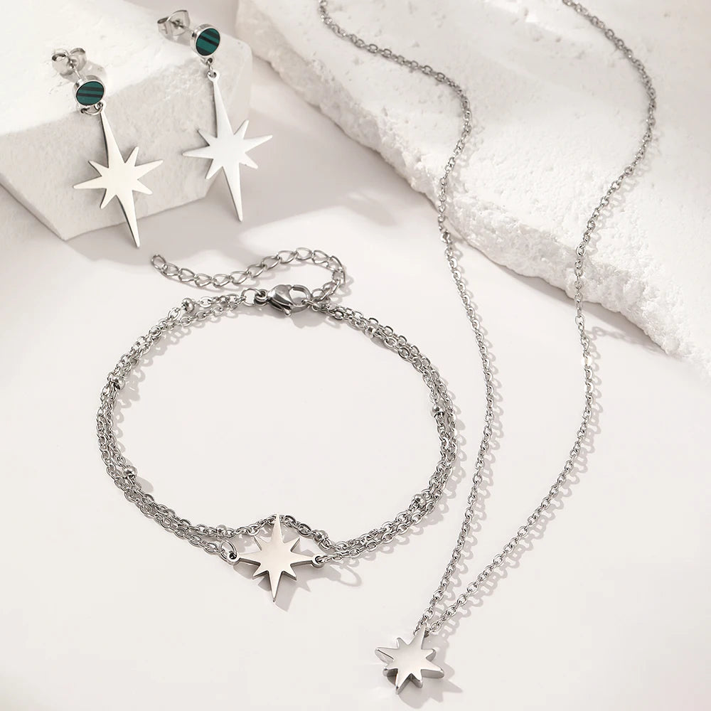 Stainless Steel Jewelry Set Necklace Bracelet Earrings Multi-Layer Chain Aesthetic Jewelry Set For Women Jewelry Banquet Gifts
