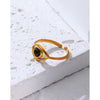 YACHAN Black Stone Eye-Shaped Stainless Steel Rings for Women Opening Adjustable Vintage Trendy Waterproof Jewelry