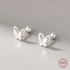 925 Sterling Silver Double Butterfly Stud Earrings for Women Funny Animal Smooth Surface Earring Girl Birthday Piercing Jewelry