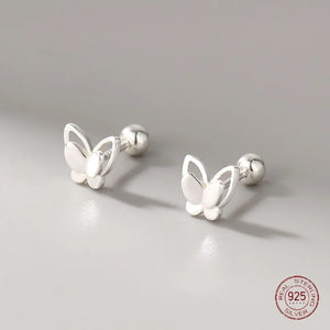 925 Sterling Silver Double Butterfly Stud Earrings for Women Funny Animal Smooth Surface Earring Girl Birthday Piercing Jewelry