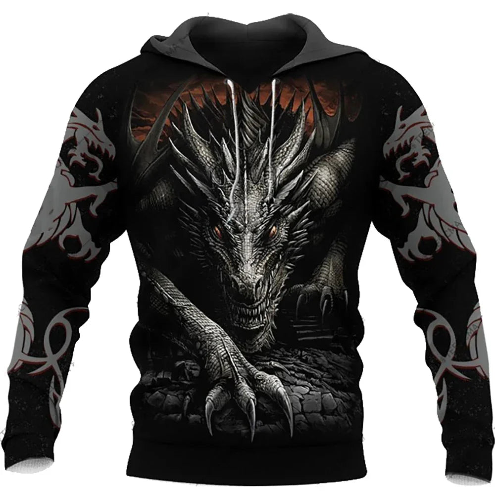 Black White Tattoo Dragon 3D Printed Men Hooded Hoodies Lion King Sweatshirt Unisex Streetwear Pullover Casual Jacket Tracksuits