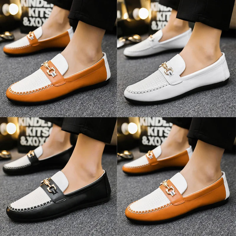 Men's Loafers Comfortable Flat Casual Shoes Breathable Slip-On Soft Cow Leather Driving Shoes Moccasins Hombre Men Shoes White