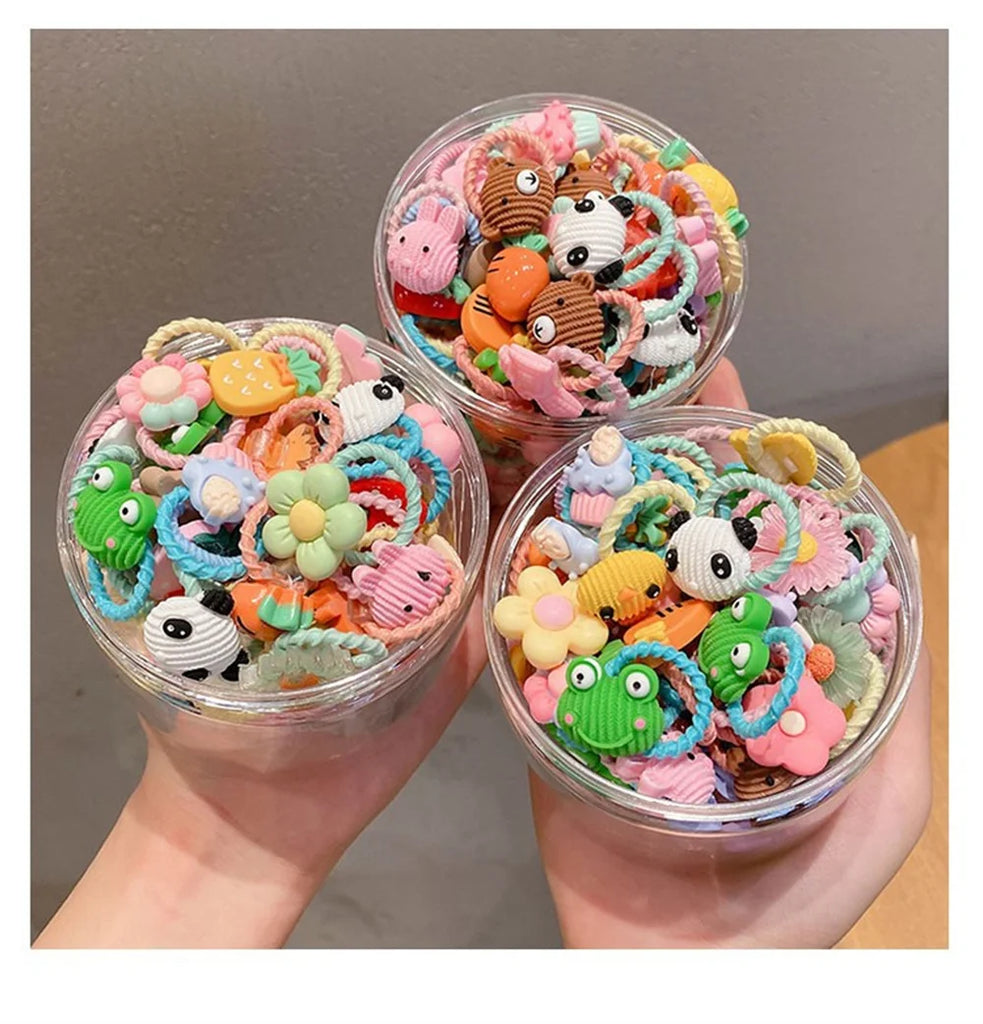 50PCS Girls Cartoon Flower Fruit Elastic Hair Bands Cute Ponytail Hold Hair Tie Rubber Bands Scrunchie Kids Hair Accessories