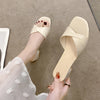 2024 Summer New Fashion Open Toe Solid Color Simple Leather Surface Versatile Candy Color Large Slippers Square Heel Shoes Women