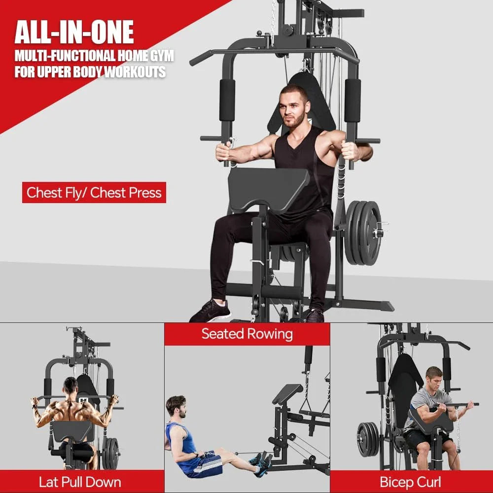 Home Gym Workout Station, Multifunctional Home Gym System with Leg Extension, Leg Press, Full Body Exercise Accessories