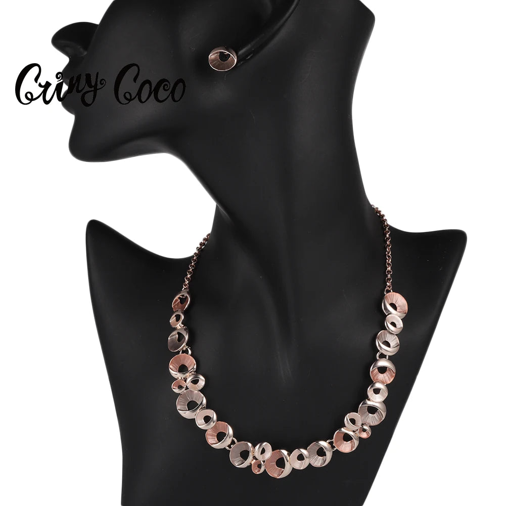 Cring Coco Necklace Set Women's Trendy Round Choker Chain Statement Necklaces Silver Color Earrings Jewelry Sets for Wedding