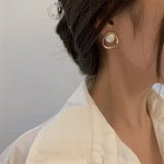 Load image into Gallery viewer, Imitation Pearl Earring for Women Gold Color Round Stud Earrings Korean Delicate Irregular Design Unusual 2023 Fashion Jewelry

