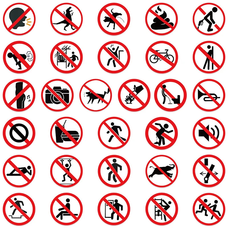 62pcs Funny Warning Stickers Danger Banning Sign DIY Decal Car Scooter Motorcycle Suitcase Violation Sticker Classic Toy