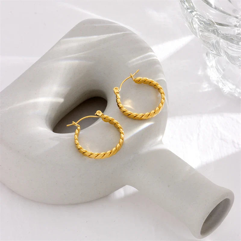 DIEYURO 316L Stainless Steel Round Wide Hoop Earrings For Women Fashion Gold Color Girls Body Jewlery Party Gift Bijoux серьги