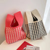 Handmade Knit Handbag Women Mini Knot Wrist-bag Female Casual Color Wide Stripe Plaid Tote Bag Student Reusable Shopping Bag