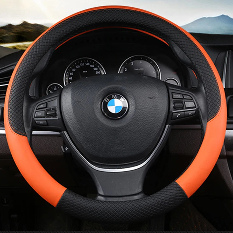 High Quality Micro Fiber Leather Steering Wheel Cover Fit 98% Car Models 37-38cm Interior details Car Accessories Auto Goods