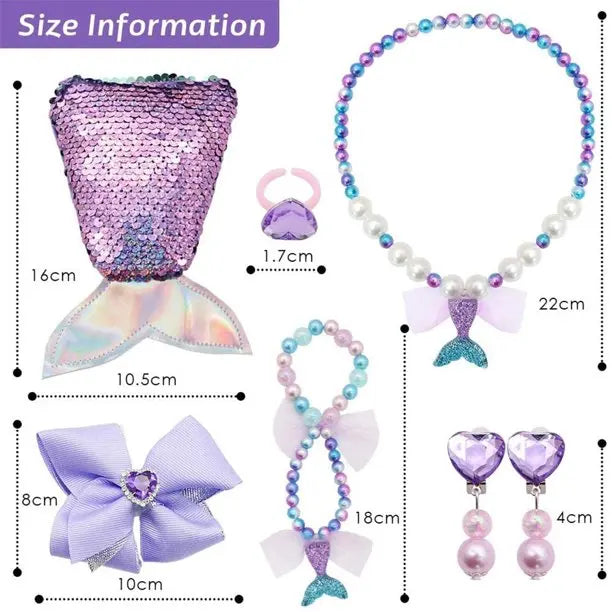 Disney Little Mermaid Party Supplies Jewelry Girls Cosplay Costume Accessories Crown Headband Kids Princess Ariel Headwear Wig