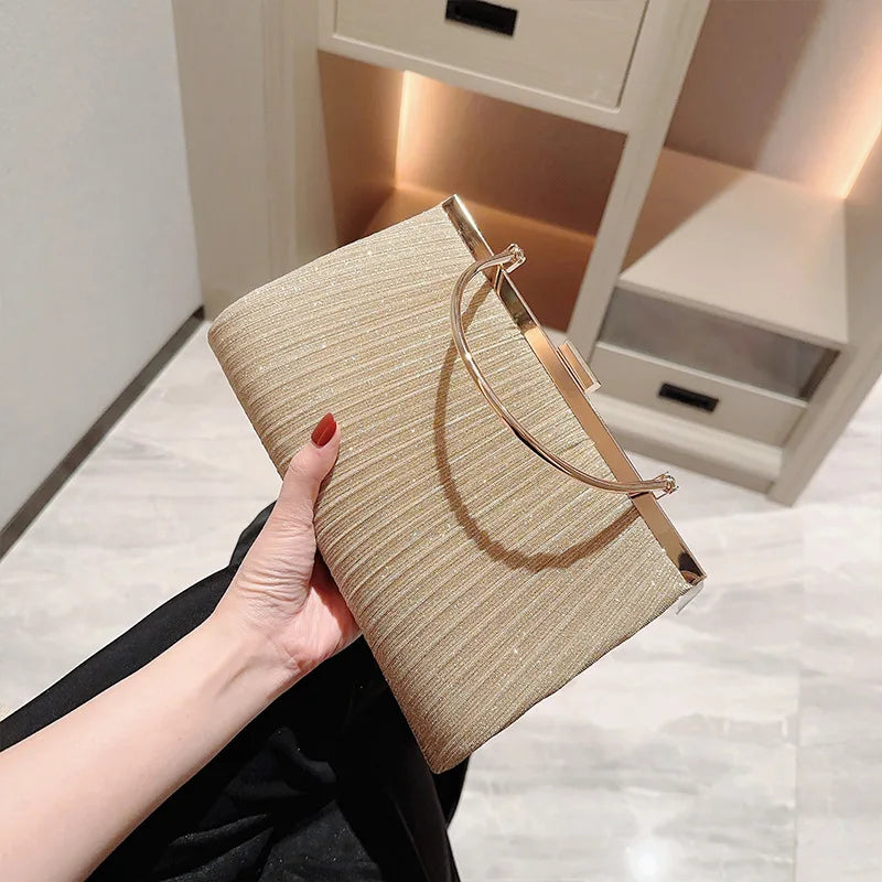 Women Glitter Handbag Luxury Apricot Evening Clutch Bag Party Chain Shoulder Bag Female Wedding Dinner Purse Silver Bag  ZD01