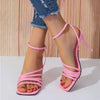 Women's Shoes Roman Style Square Toe Thin High Heel Sandals Pink Hollow Buckle Strap Sandales Femmes Casual Summer Footwear 2024