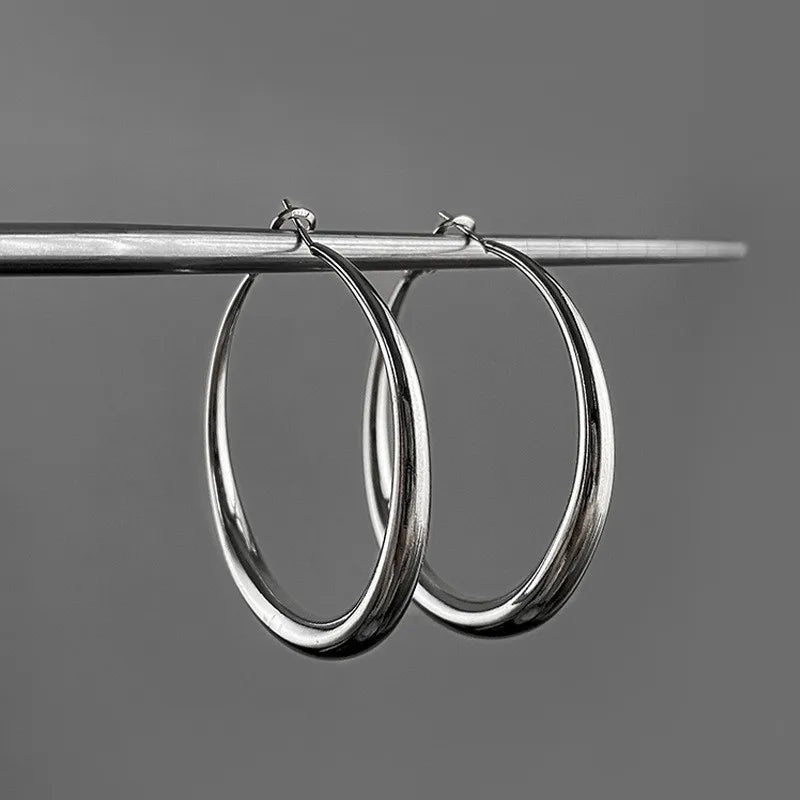 2024 New Trendy Silver Color Big Circle Hoop Earrings for Women Exaggerated Metal Geometric Smooth Round Earrings Jewelry Gift