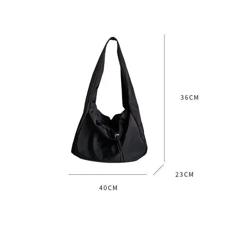 Casual Nylon Shoulder Bag Female Large Capacity Crossbody Bag Black Solid Color Tote Bags Travel Portable Handbag Cool Hobo Bags