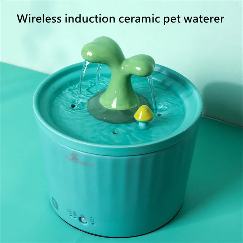 Ceramic Water Fountain For Cats,wireless Drinker,smart Reminder, Intelligent Sensing Pet Bowl, Indoor Decor, Pet Accessories