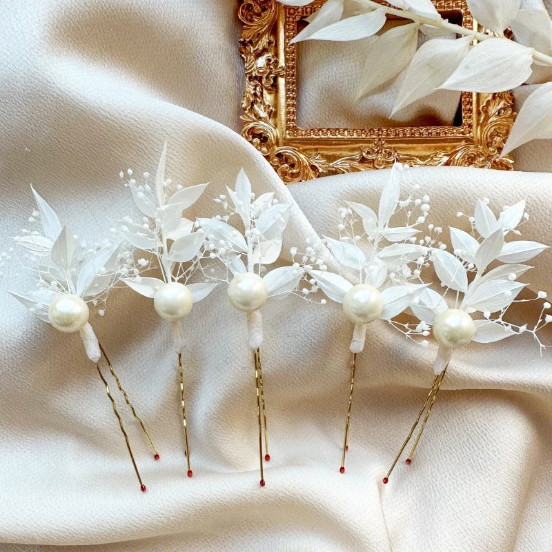 Elegant Dried Flower HairPins With Pearls Bridal Hair Accessories Boho Wedding  Babys Breath Pins White Dried Flower Pins