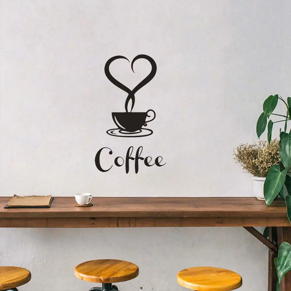 Coffee Cup Pattern Wall Stickers DIY Cafe Restaurant Living Room Home Decoration Self-adhesive Hand Carved Kitchen Wallpaper