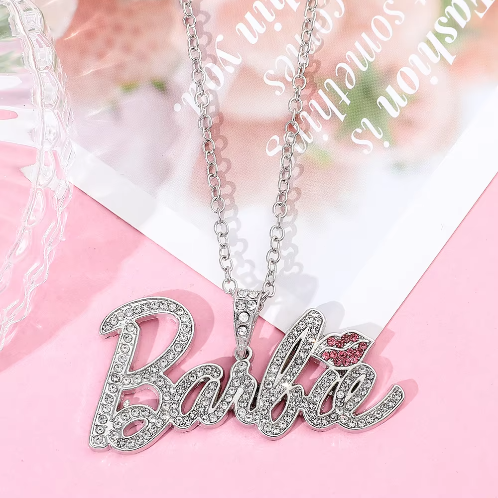 Barbie letter pendant necklace disney barbie princess peripheral neck chain jewelry zircon inlay hip hop fashion accessories