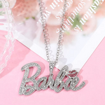 Load image into Gallery viewer, Barbie Letter Pendant Necklace Disney Barbie Princess Peripheral Neck Chain Jewelry Zircon Inlay Hip Hop Fashion Accessories
