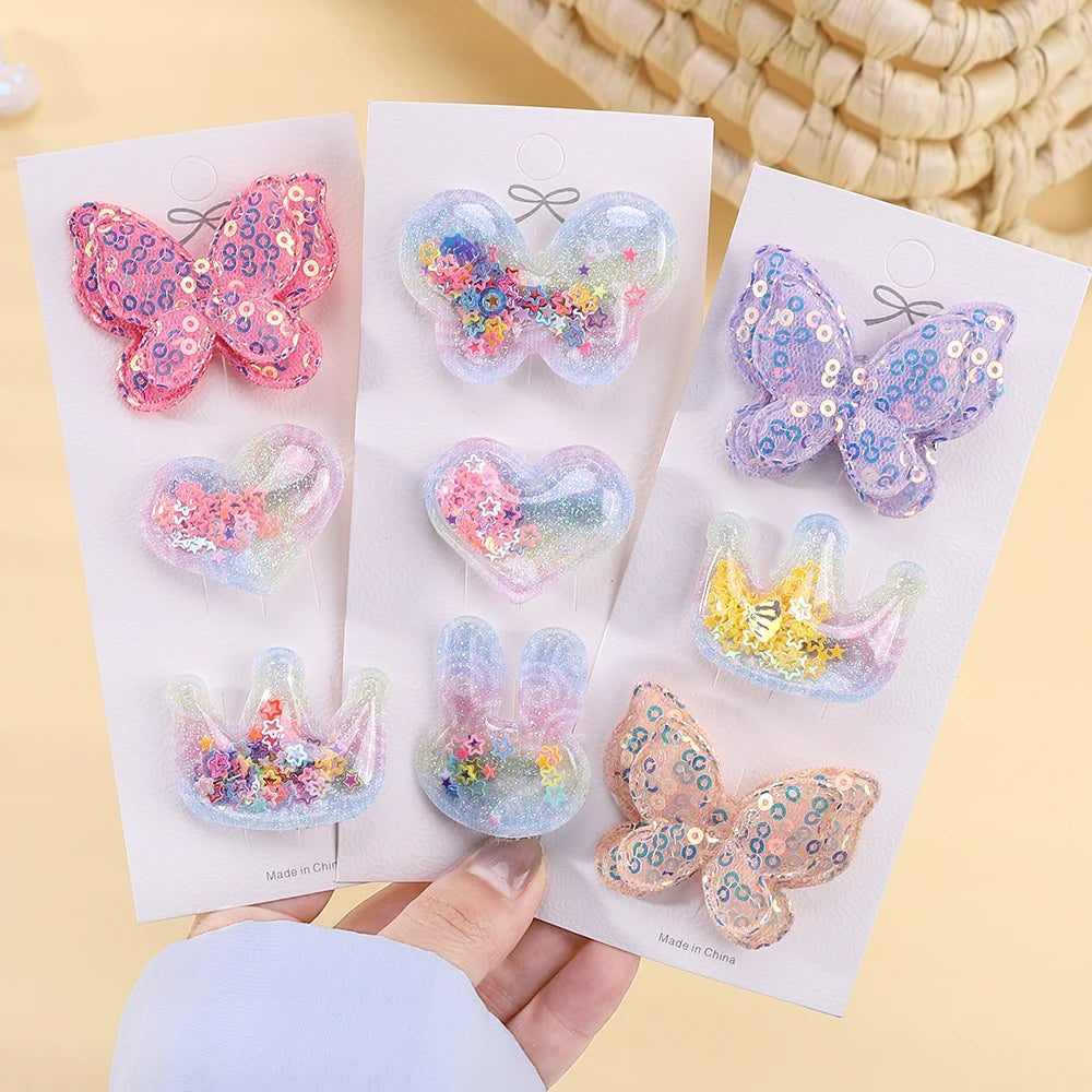 3/6pcs Fashion Sequin BB Hair Clips Color Transparent Flowing Sand Bangs Hair Gripes Girl Cute Cartoon Kids Headwear Accessory