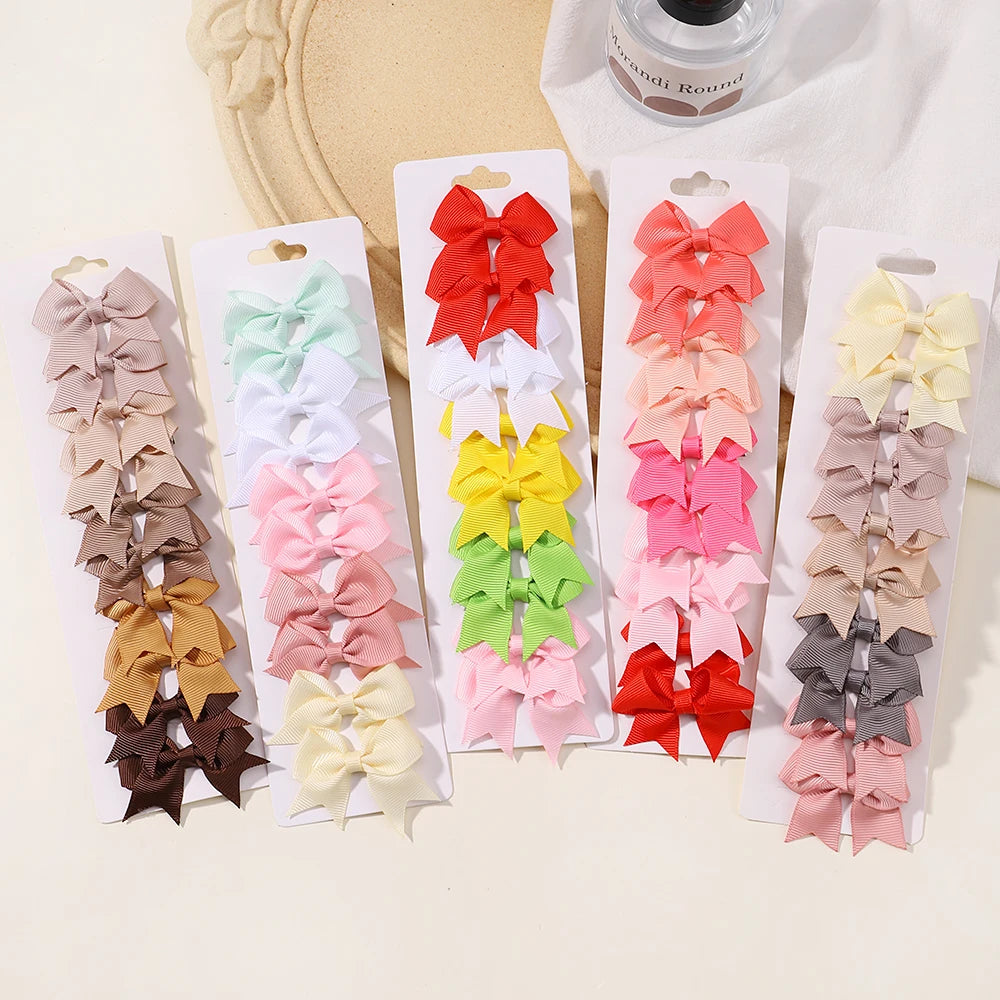 10Pcs/lot Solid Color Ribbon Baby Bows Hair Clips for Baby Girls Handmade Bowknot Hairpin MiNi Barrettes Kids Hair Accessories