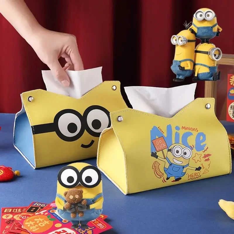 Minion animation peripheral cartoon waterproof tissue box cute big eyes cute paper drawer creative kawaii car home storage box