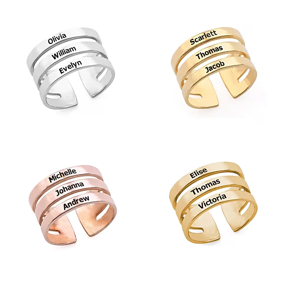 Custom Engraving Tow Three Names Ring for Women Men Gold Silver Color Stainless Steel Couple Rings Jewelry Rings Gift Wholesale