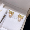 one set freshwater pearl pink 6-8mm pendant /earrings/Ring  zircon bowknot pendant
