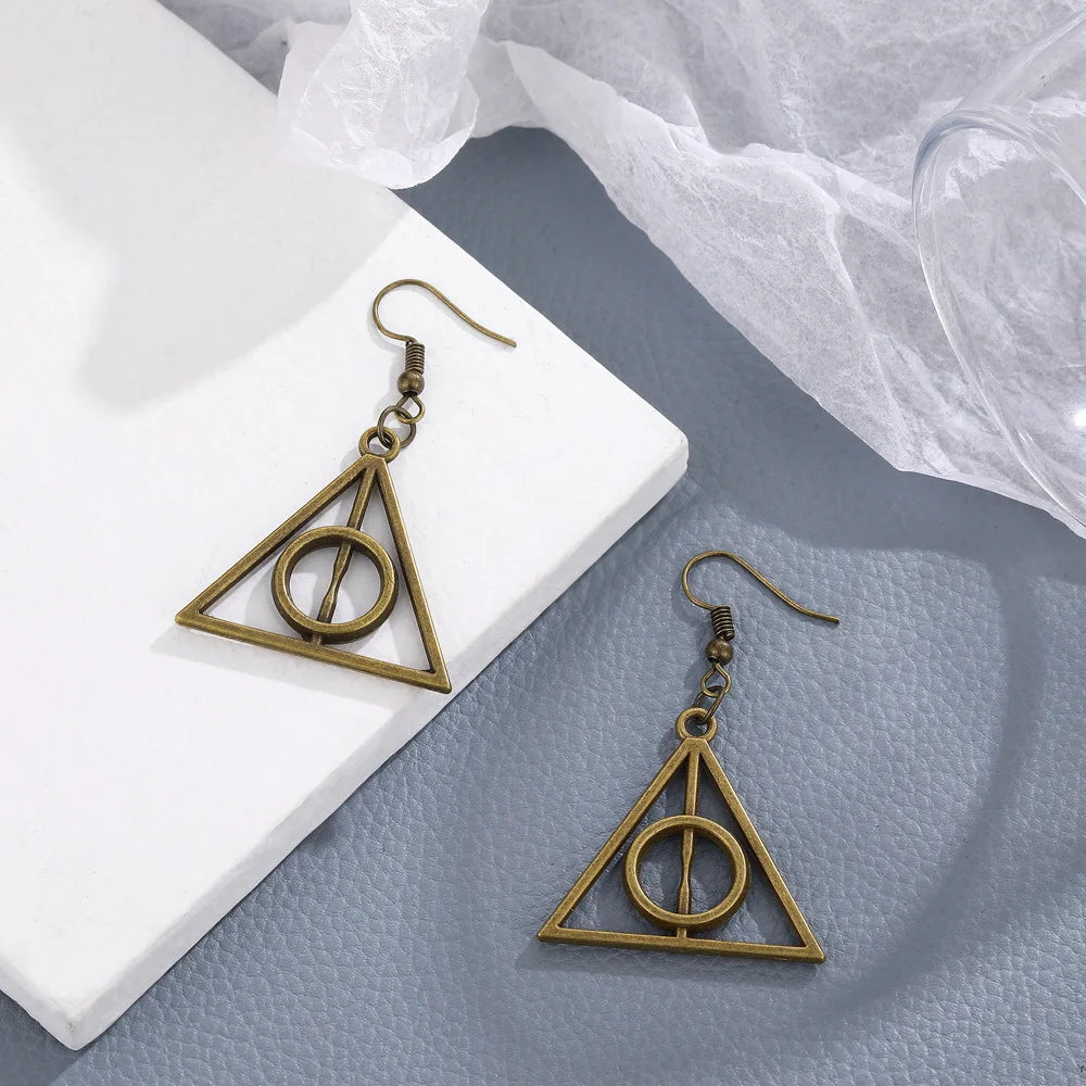 Geometric Triangle Pyramid Earrings for Women Simple Design Deathly Hallows Drop Earrings Vintage Jewelry