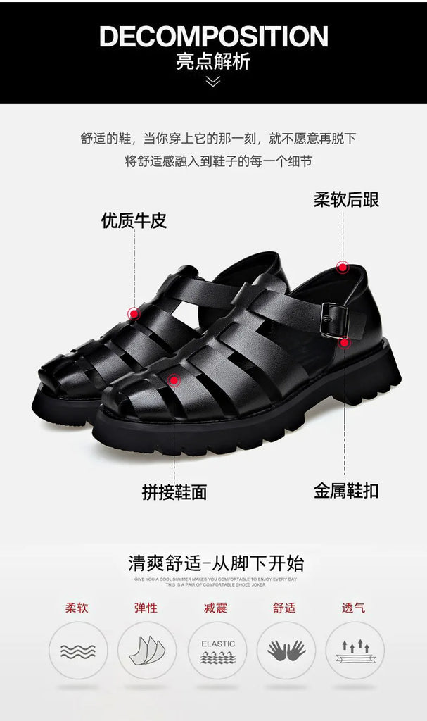 Summer Gladiator Sandals New Breathable Casual Men Genuine Leather Sandals Hollow Beach Shoes Men Black Sizes 38-48 Men sandals