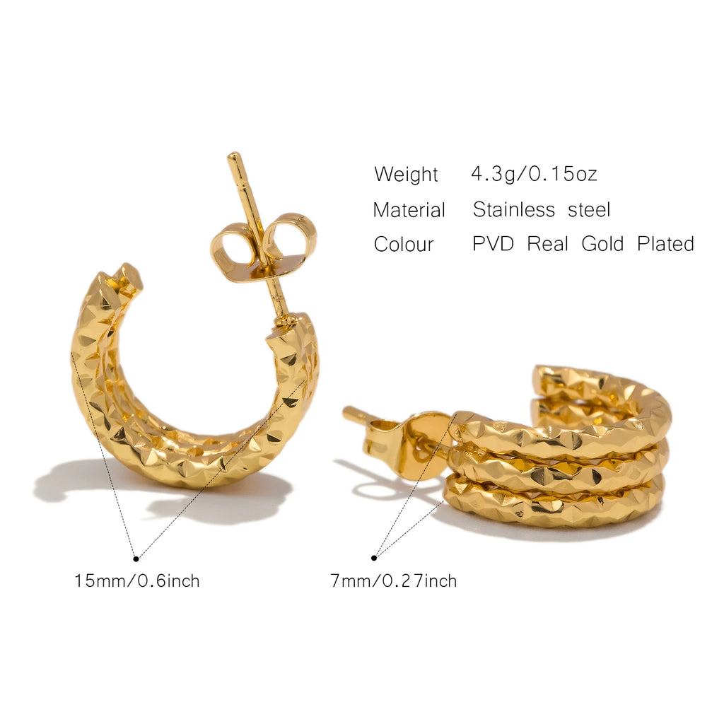 C-shaped Starry Earrings for Women, Exquisite Surface Wrinkle Treatment Technology, Stainless Steel Material Jewelry