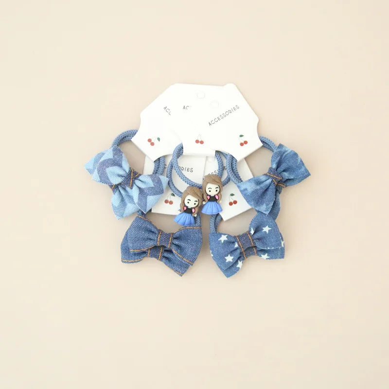 10Pcs/Lot  Children's Cute Headwear Hair Accessories Baby's Basic Bow Tie Band Set Small Scrunchie Kids Elastic Hair Ties