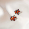 Exquisite Red Rhinestone Zircon Maple Leaf Stud Earrings For Women Vintage Personality Crystal Earring Fall Winter Charm Jewelry