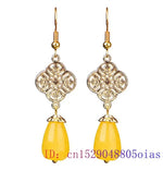 Load image into Gallery viewer, Yellow Jade Flower Earrings Natural Jewelry Gemstone Women Luxury Real Gemstones Talismans Accessories 925 Silver Amulet Carved
