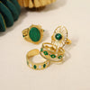 WILD & FREE 18K Gold Plated Vintage Stainless Steel Rings for Women Green Enamel Natural Stone Malachite Aesthetic Jewelry