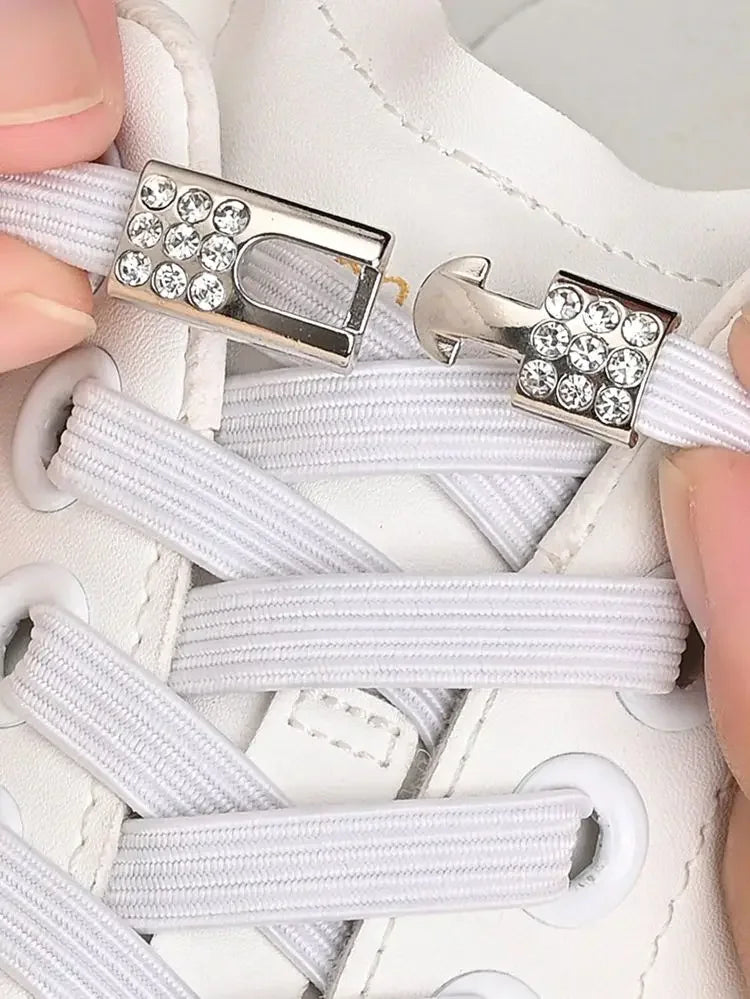 Tie Shoelaces Rhinestone Cross LocFashion Elastic No k Tieless Shoelace Flat Shoe Laces Suitable for Sneakers and Athletic Shoes