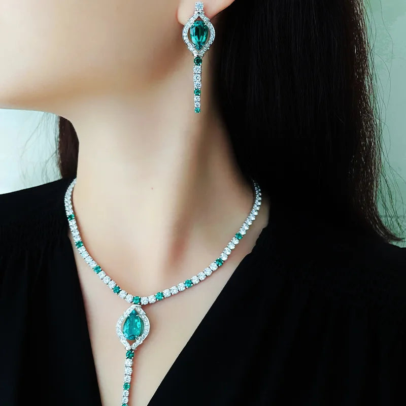 Hoyon women's necklace s925 silver luxury diamond crystal jadeite premium wedding party jewelry gift long earring necklace set