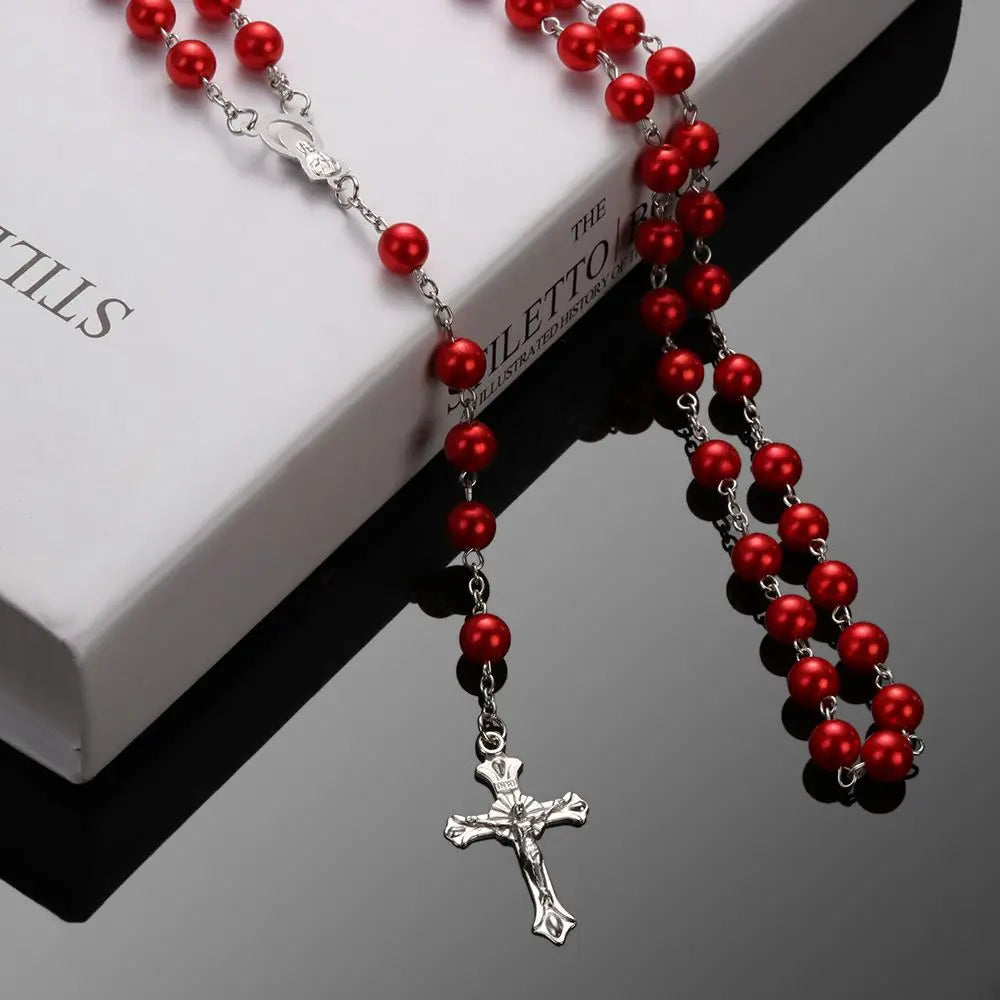 1PC Vintage Rosary Beads Cross Jesus Crucifix Virgin Mary Pendant Chain Necklace Fashion Jewelry Gift