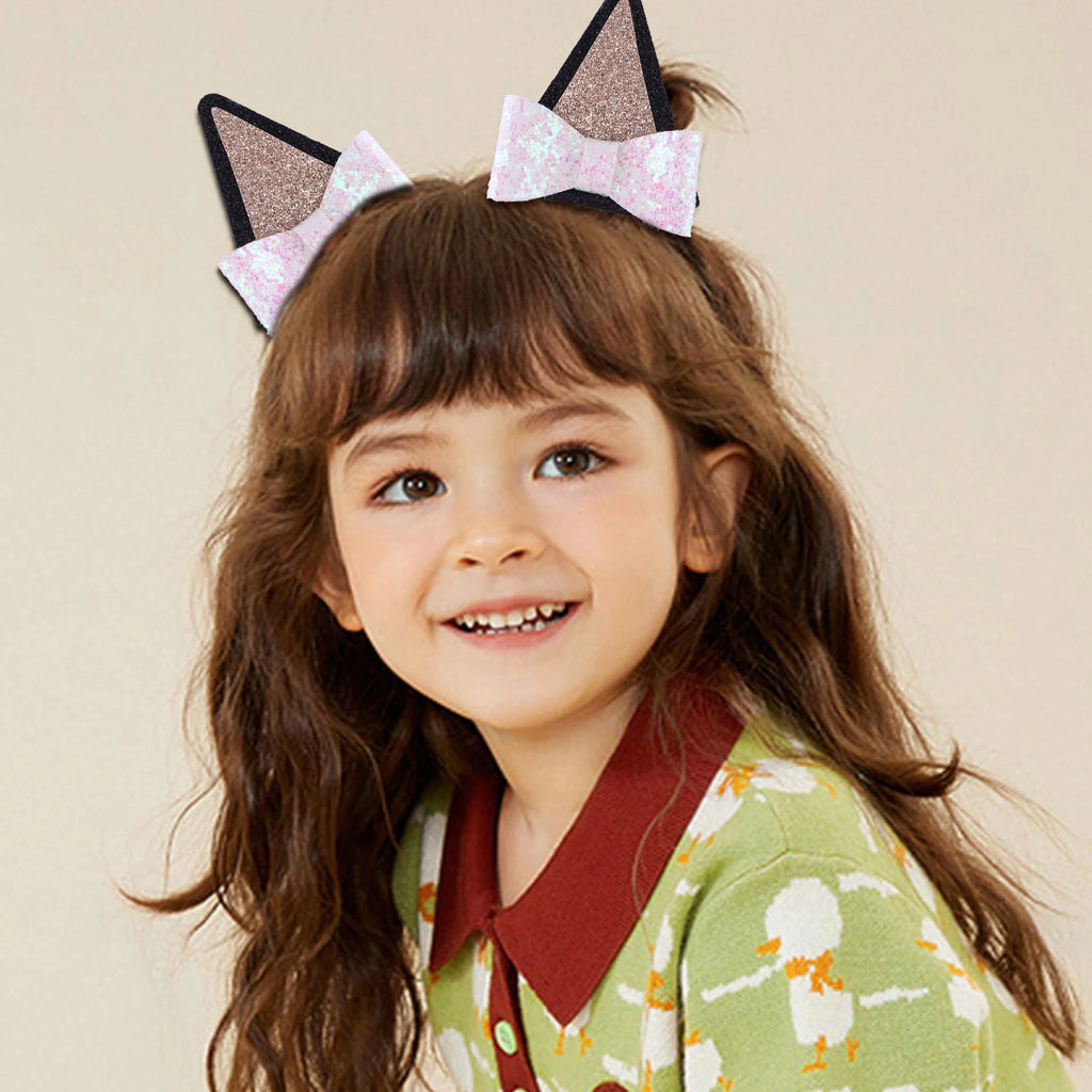 2Pcs Dog Ears Hair Bow Clips for Kids Glitter Blue Hair Bows for Toddler Girls Birthday Costume Party Favor Hair Accessories