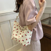 Classic Corduroy Strawberry Printing Shoulder Bag Removable Adjustable Strap Crossbody Bag Women Student Cute Fruit Tote Bag