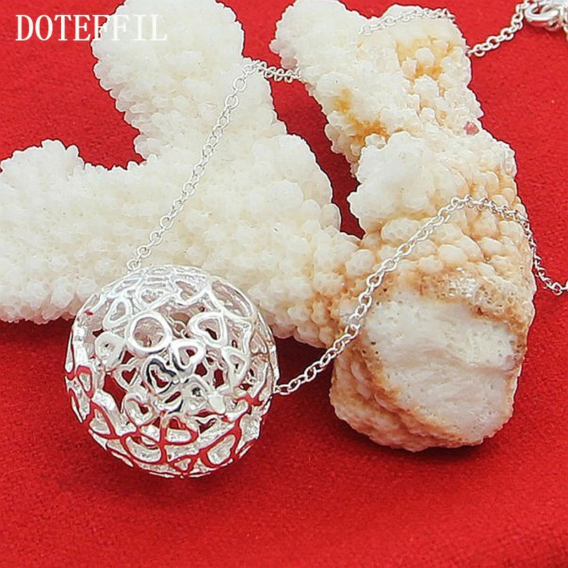 DOTEFFIL 925 Sterling Silver 18 Inch Chain Hollow Ball Love Heart Pendant Necklace For Woman Wedding Engagement Charm Jewelry