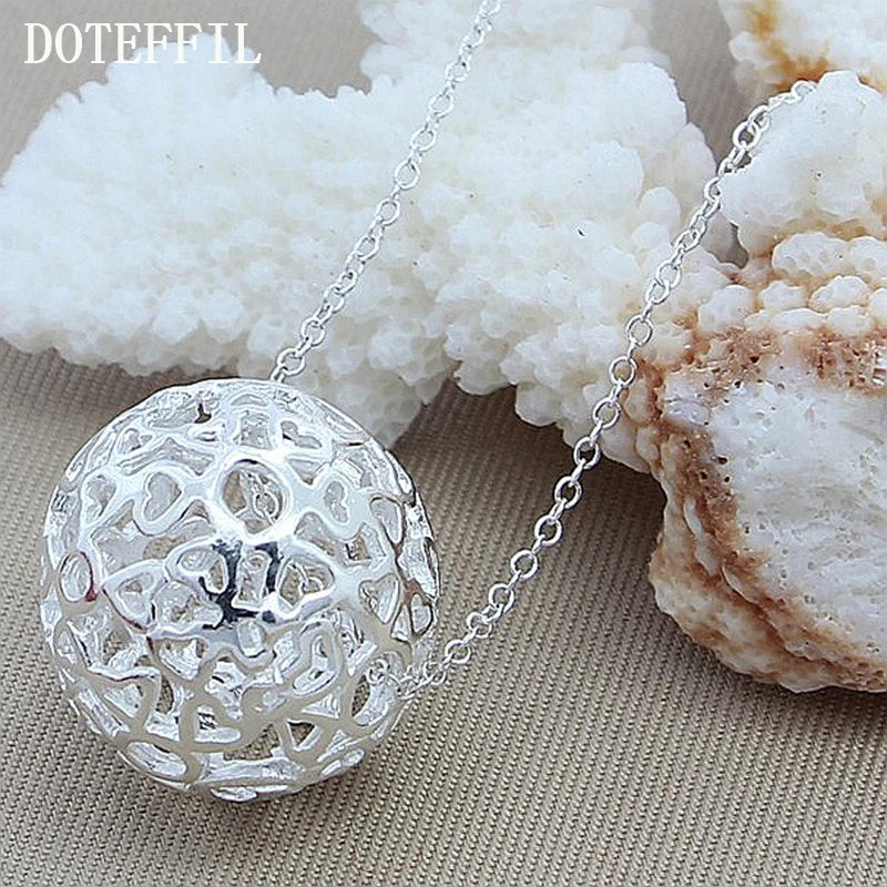 Doteffil 925 sterling silver 18 inch chain hollow ball love heart pendant necklace for woman wedding engagement charm jewelry