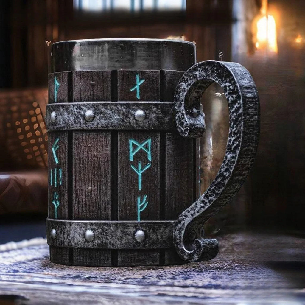 Viking Vintage Oak Barrel Beer Mug Stein with Stainless Steel Liner Coffee Cup Tea Mug Large Capacity Mug Pub Bar Party Gift