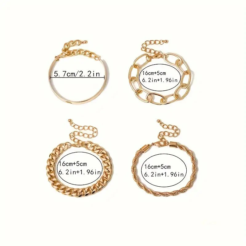 4 Pcs Set Of Delicate Hollow Chain Design Bracelet Stainless Steel Jewelry For Women Daily Party Hand Chain
