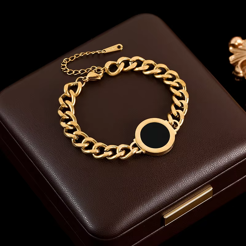 GANEMLY 316L Stainless Steel Cuban Wrist Chain Bracelet Bangle For Women Men Trendy 18K Gold Plated Waterproof Jewelry Bijoux
