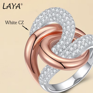 LAYA 925 %100 Sterling Silver Irregular Curve Cross Zircon New Fashion